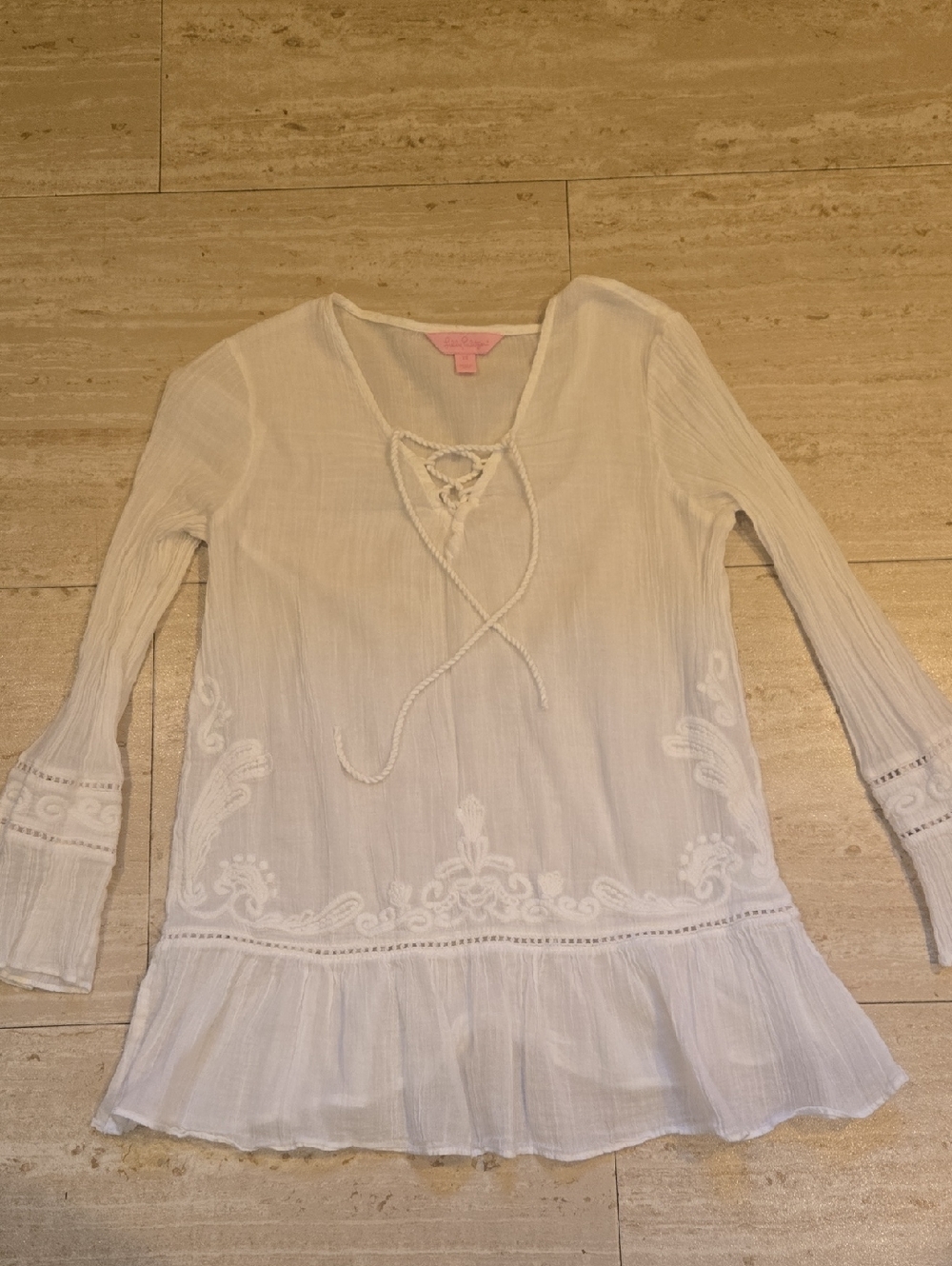 Lilly Pulitzer Sheer White Wide Sleeve Blouse